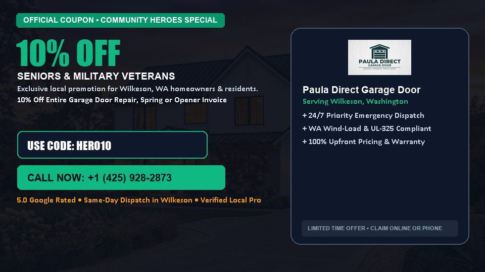 Paula Direct Garage Door 10% OFF Seniors & Military Veterans in Wilkeson, WA